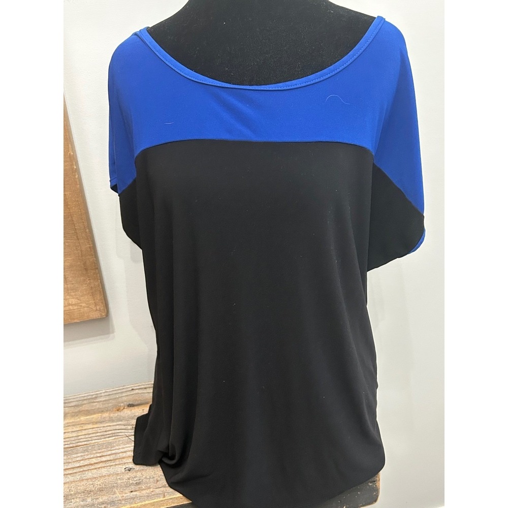CAROL ROSE Colorblock Short Sleeve Top Women Royal Blue Black